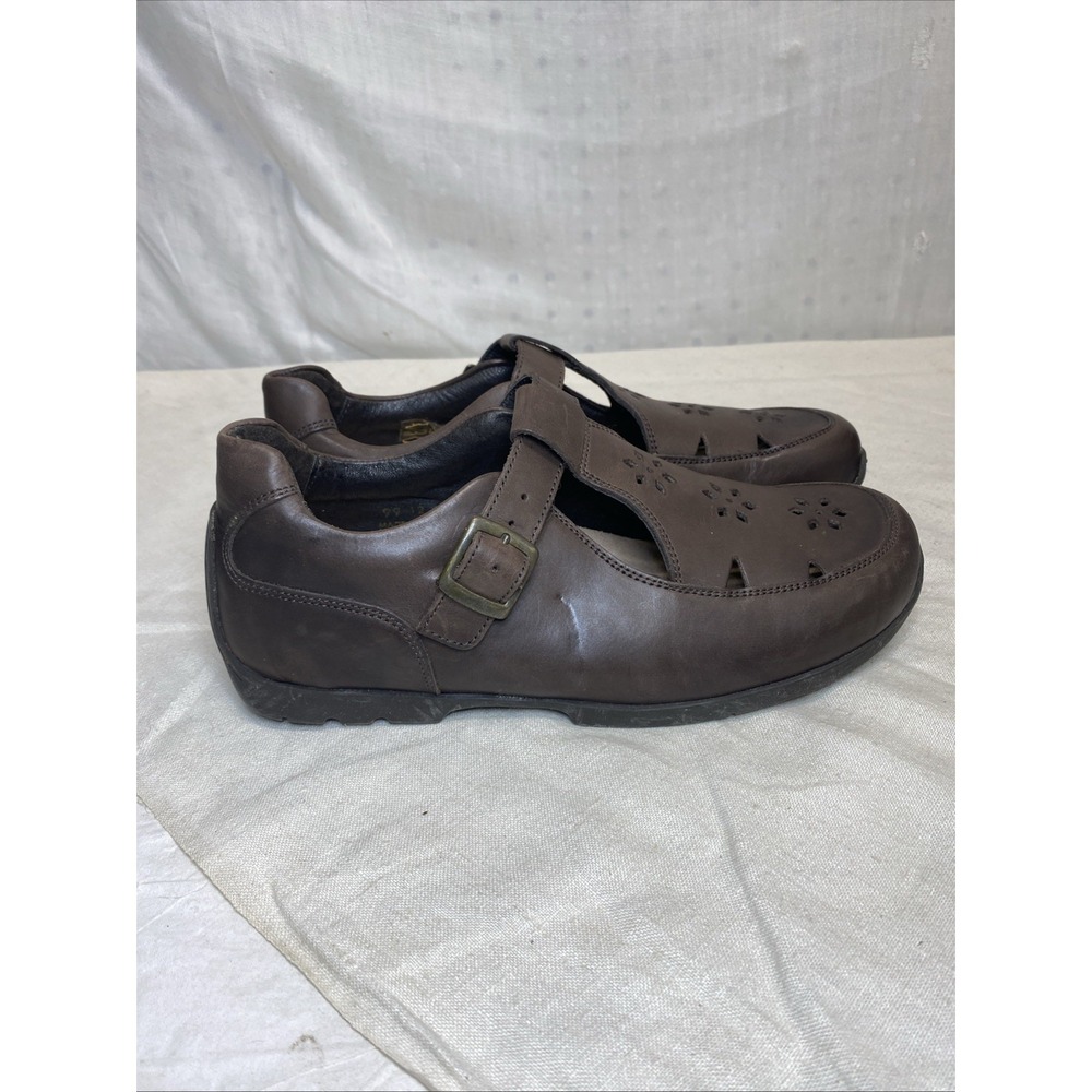 Footprints by Birkenstock T Strap Mary Jane Shoes Brown Leather 39 US 8 Flowers - Picture 3 of 9